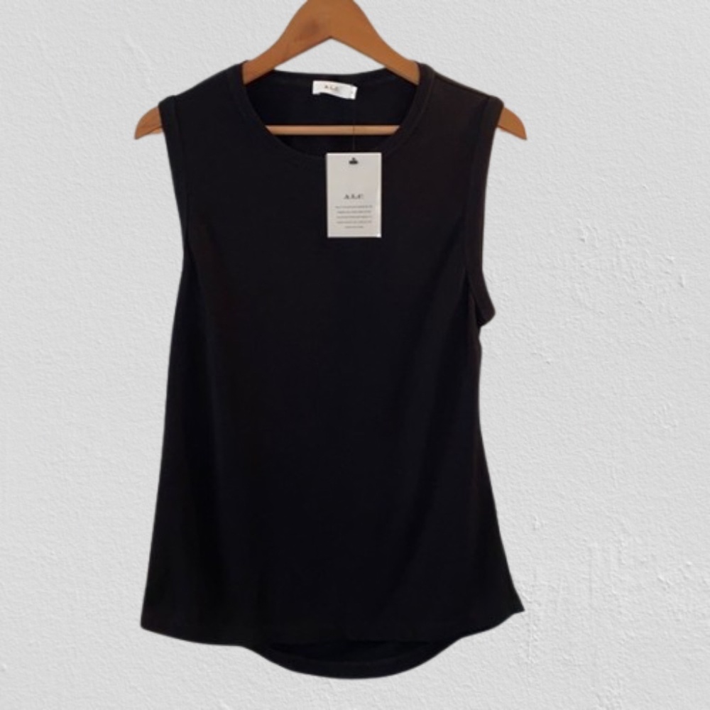 NWT A.L.C. Black Back Slit Viscose Sleeveless Blouse Women's Large